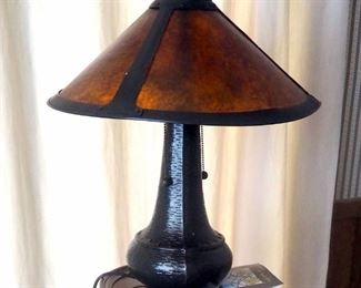 Masterworks By Meyda Tiffany Dirk Van Erp 21" Table Lamp And 35" Wood Plant Stand