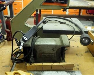Black & Decker Table Top Electric Band Saw (Unknown Working Condition), Category # 9411, 6 " Bench Grinder And Miter Saw