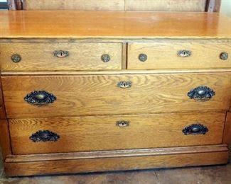 Antique Oak 4 Drawer Dresser With Tilt Mirror, Dovetail Construction 30" X 52" X 23" (Dresser) 52" X 51" (Mirror)