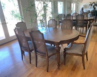 Mid-Century dining room table w/ 6 matching cane back chairs