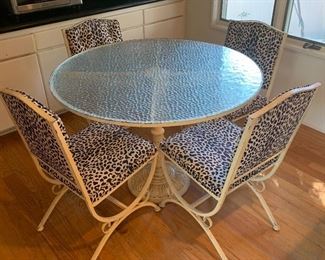 Vintage French 1970's Leopard skin chairs with round glass table