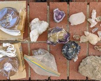 •	Collection of geodes and gemstones including Amethyst, crystal, quartz, pyrite, shale, rose quartz