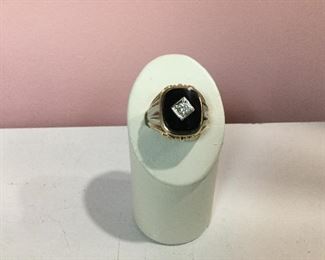 White & Yellow Gold, Onyx & Diamond Ring