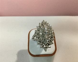 White gold and diamond cluster ring