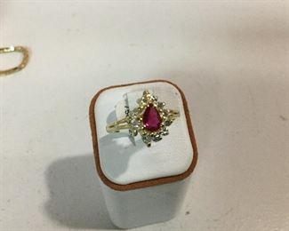 Yellow gold, ruby and diamond ring