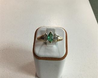 Yellow gold, emerald and diamond ring