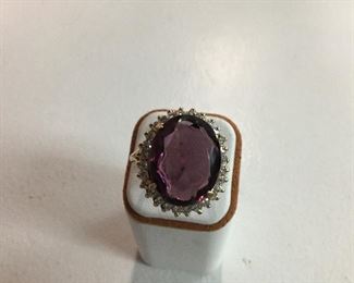 Yellow gold amethyst and diamond ring
