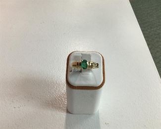 Yellow gold, emerald and diamond ring