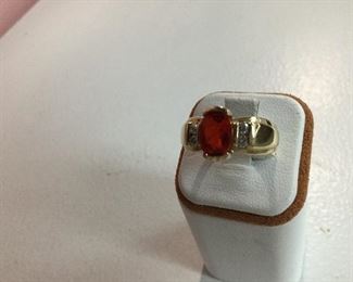 Yellow gold, fire opal and diamond ring