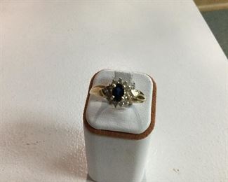 Yellow gold sapphire and diamond ring