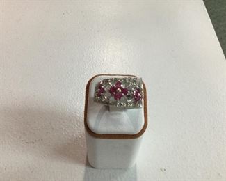 White gold, ruby and diamond ring
