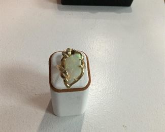 Yellow gold, opal and diamond ring