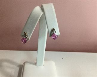 White gold, pink sapphire and diamond earrings