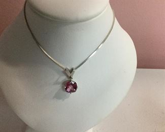 White gold and pink tourmaline necklace
