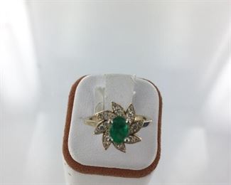 Yellow gold, emerald and diamond ring