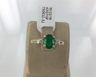 Yellow gold, emerald and diamond ring