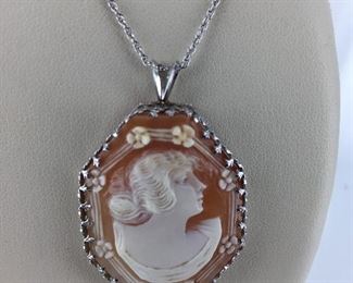 White gold cameo necklace
