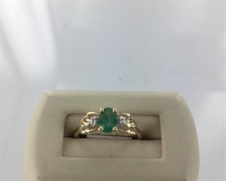 Yellow gold, emerald and diamond ring