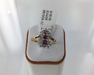 Yellow gold, ruby and diamond ring