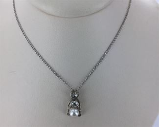 White gold, diamond and pearl necklace