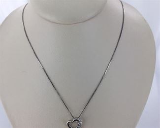 Sterling silver and diamond heart necklace