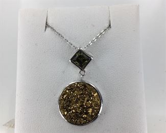 SS druzy quartz peridot necklace