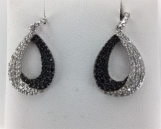 SS black and white cz earrings