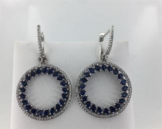 Sterling Silver Blue and White stone Earrings
