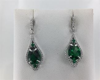 Sterling Silver, Green and White stone Earrings