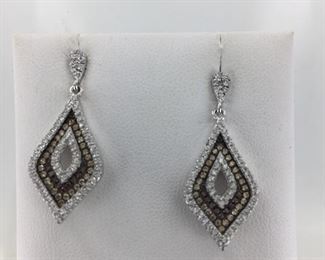 Sterling Silver White and Chocolate CZ Earrings