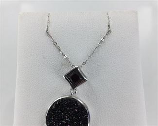 Sterling Silver Druzy Quartz and Garnet Necklace