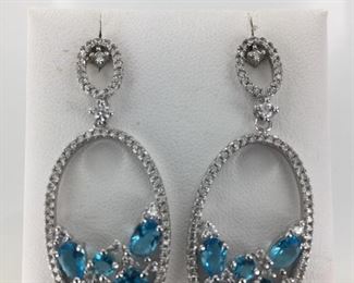 Sterling Silver Blue and White CZ Earrings