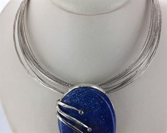 Lapis and diamond pendant set in Sterling Silver.   