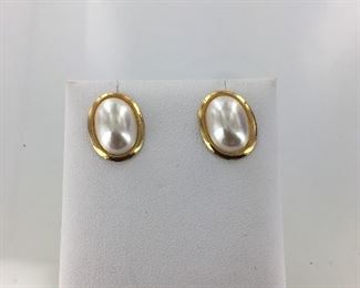 Yellow Gold Plated Mabe Pearl Earrings