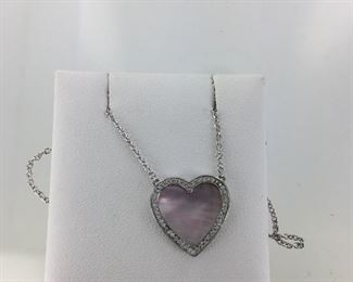 Sterling Silver Pink Mother of Pearl and CZ Necklace