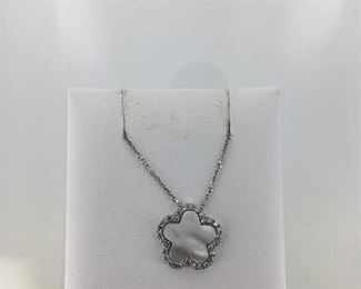 Sterling Silver Mother of Pearl and CZ Necklace