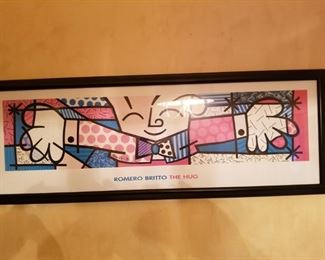 Romero Britto 'The Hug' framed, well established artist,