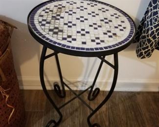 Mosaic top side table, metal support