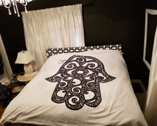 Super king bed-double spring supports , bedding for sale also, and drapery