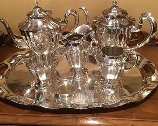 Mexican sterling tea/coffee set with sterling tray