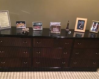 Modern black lacquer and wood bedroom set