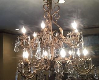 Wrought iron and crystal chandelier