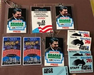 Vintage ABC News Press Passes & Pin Back Buttons - Inauguration & Convention