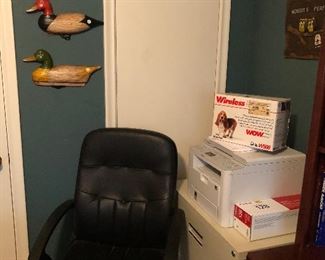 Office Chair, File Cabinet, Printer