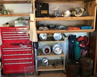 Tool Chest, Saw, Drills, Folding Chairs