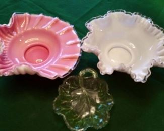 Beautiful Fenton Bowls. Silver Crest. Vaseline. Ruffled Edge.