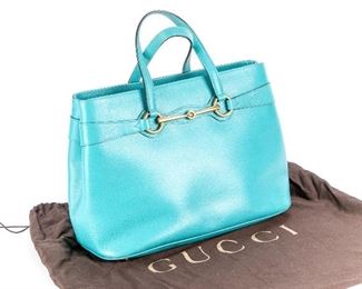 Gucci Turquoise Tote With Horse Bit Hardware - Pre-Owned