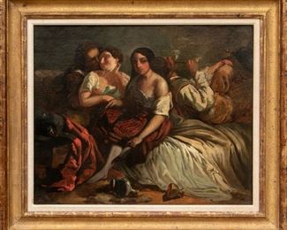 Signed 19th C. Oil On Canvas, Genre Scene With A Drinking Party