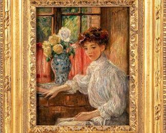 Abel Faivre (French 1867- 1945) Oil On Canvas, Portrait Of A Lady In White