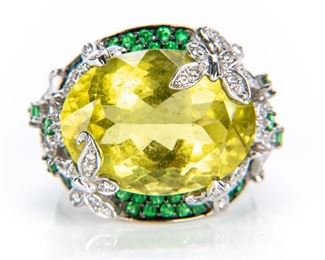 18K Gold, Citrine & Diamond Ring By Judith Ripka